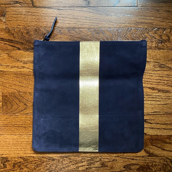 Clare V × Vogue Navy & Gold Suede Clutch - Picture 3 of 5